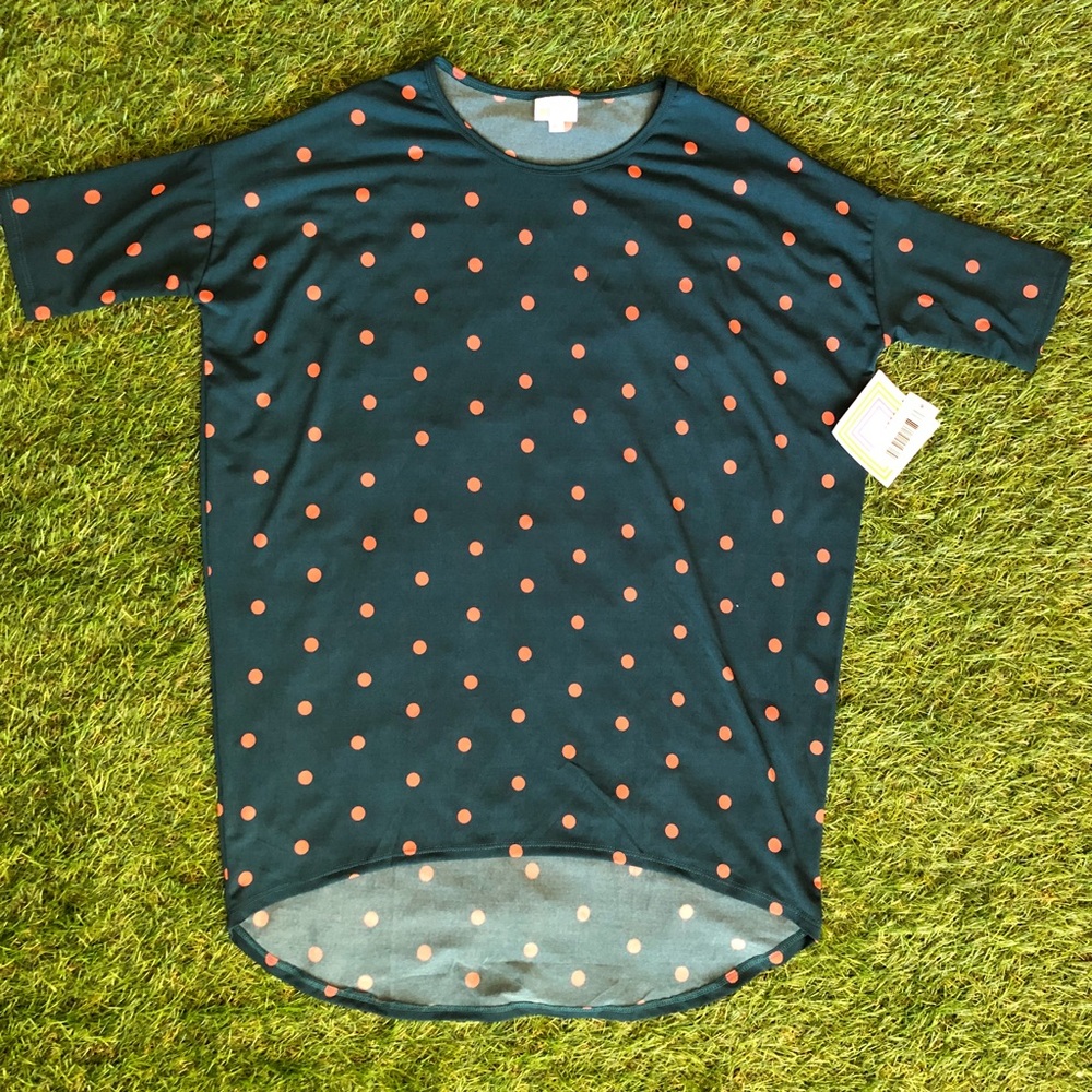 NWT! LuLaRoe Irma Polkadot Top, Greenish Blue